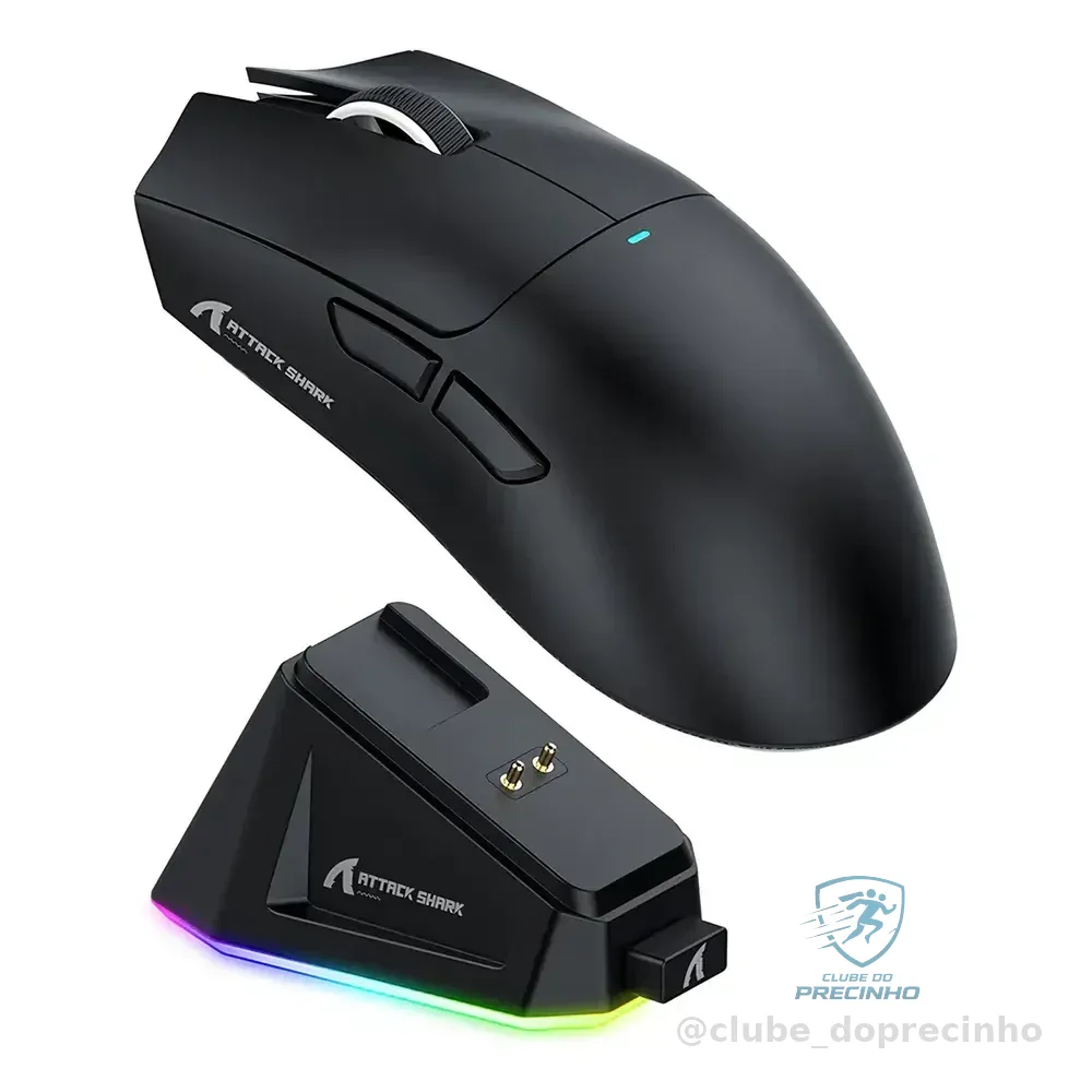 Mouse Gamer Sem Fio 2.4g Attack Shark 22000dpi Paw3311 X11 Cor Preto