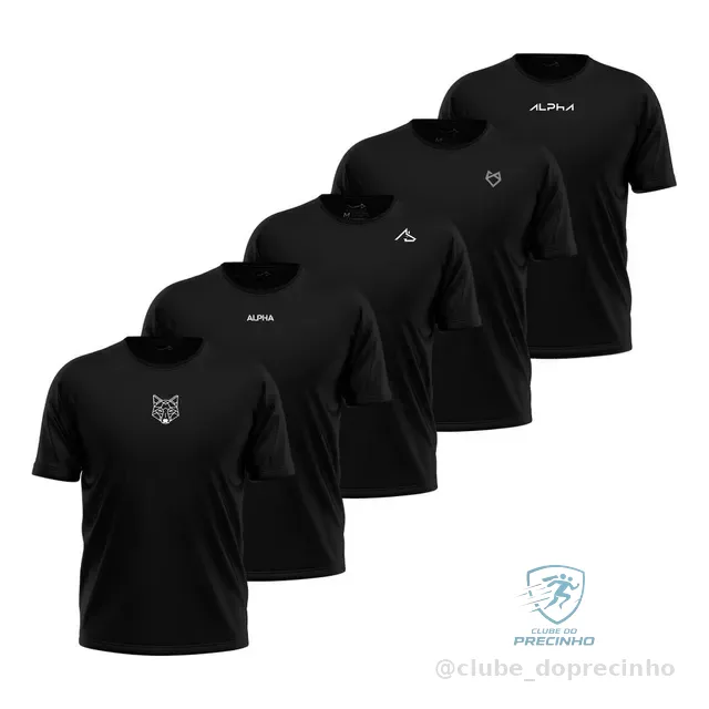 Kit 5 Camisetas Dry All Black Alpha