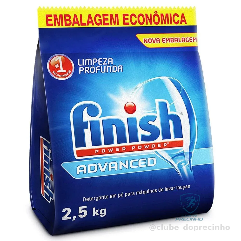 Finish Advanced Detergente para Lava Louças em Pó, Sabão Limpeza Profunda, 2,5kg