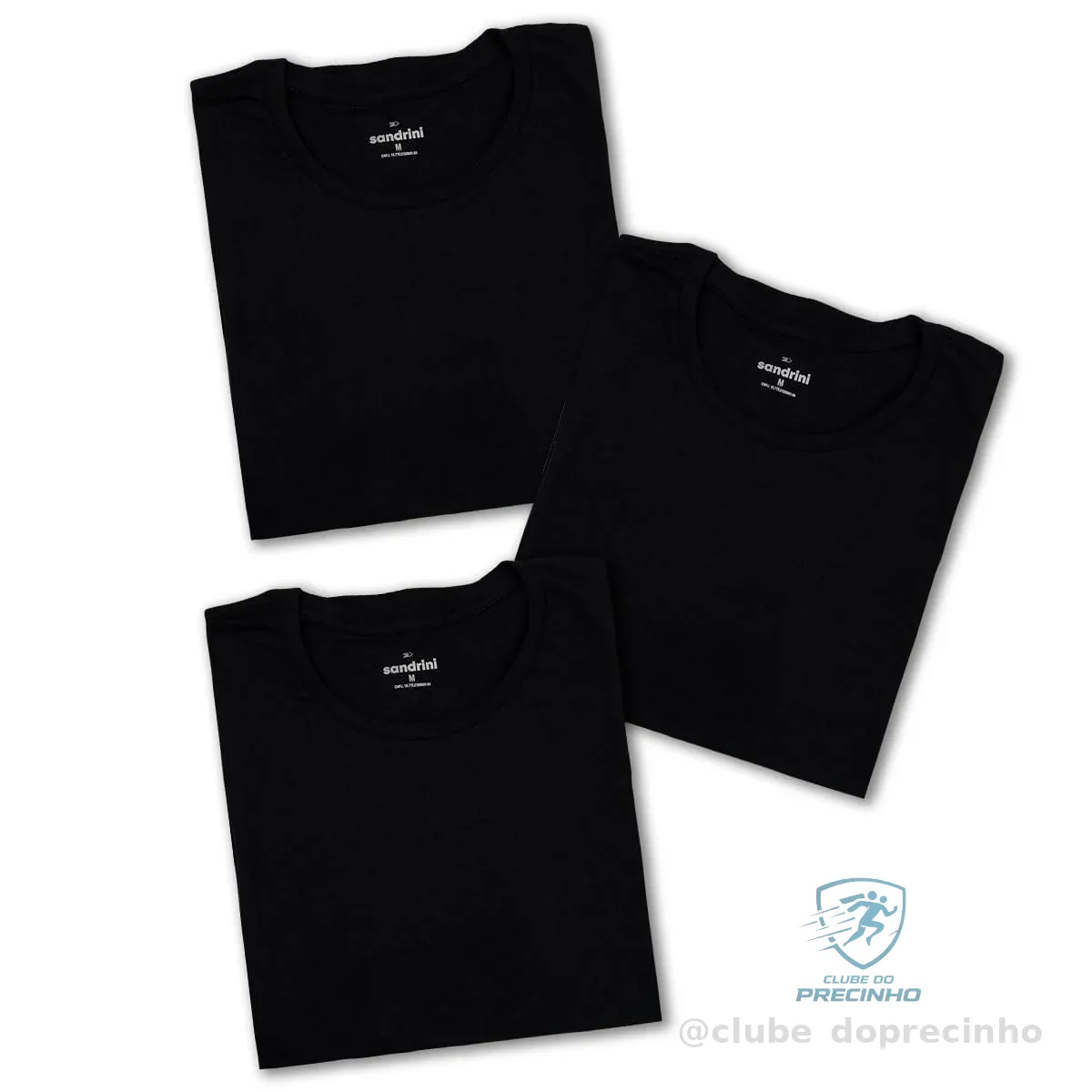 Kit 3 Camisetas Básicas Masculinas Sandrini Preto ou Sortido Algodão Premium Conforto Casual Dia a Dia
