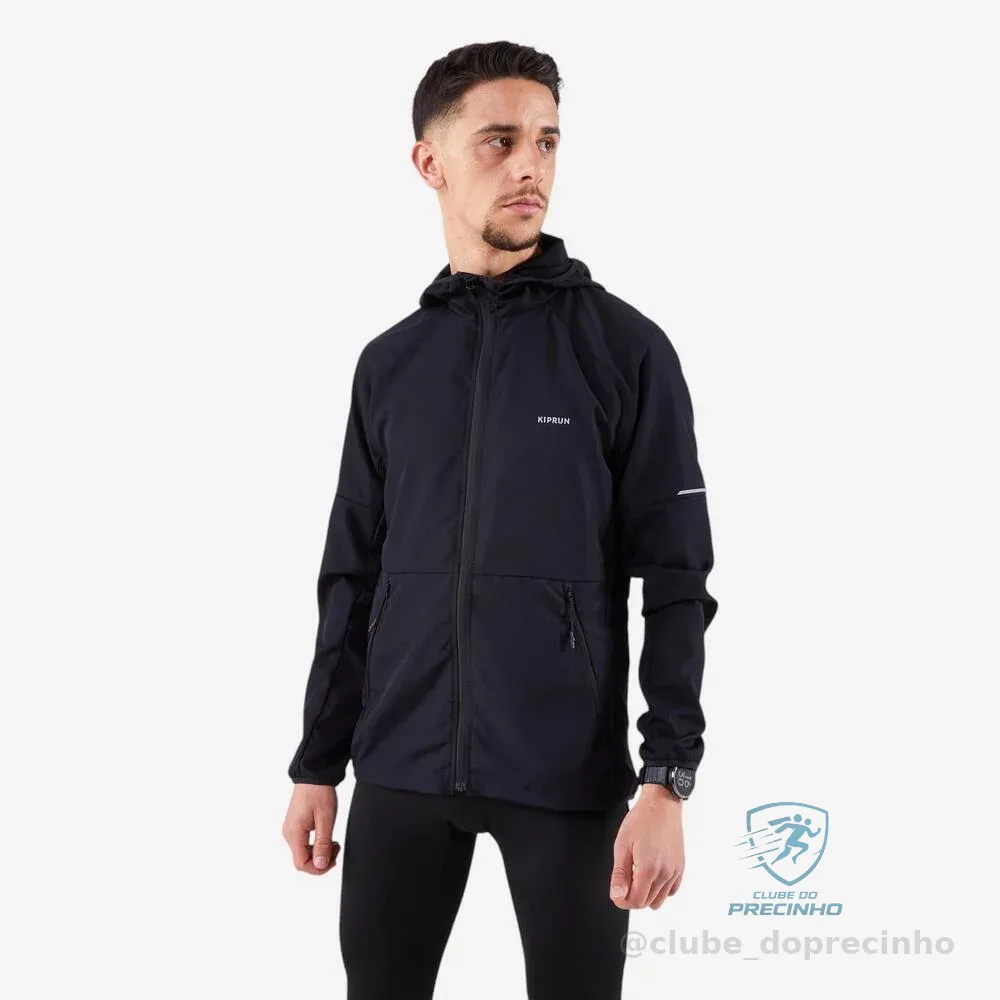 Jaqueta Corta Vento Masculina de Corrida Run 100 Kiprun Preta