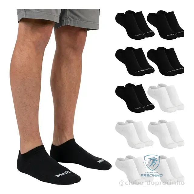 Kit 10 Pares Meia Invisível Soquete Algodão Confortável Mash