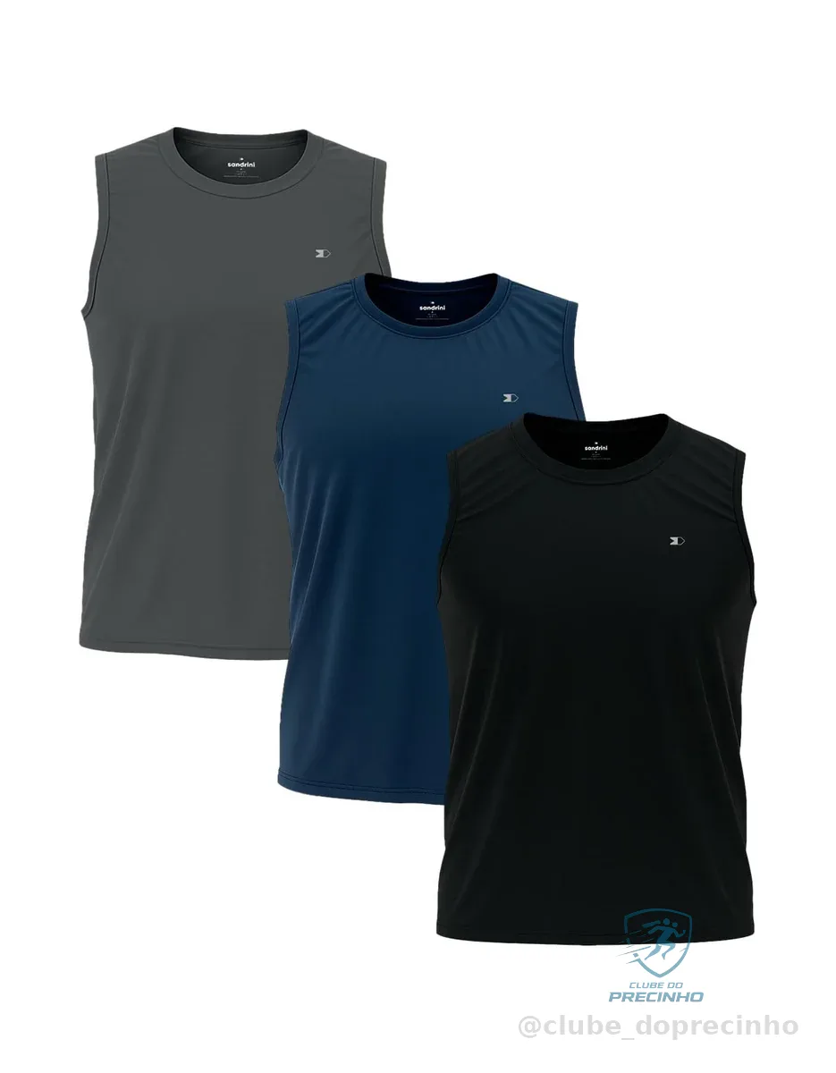 Kit 3 Camisas Regatas Dry-fit Masculina Sandrini Academia