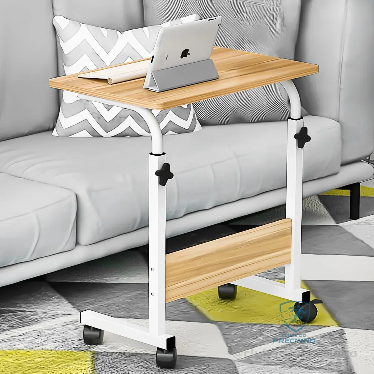 Mesa ajustável dobrável, mesa de notebook lateral com ajuste de altura (Nogueira-Básico)