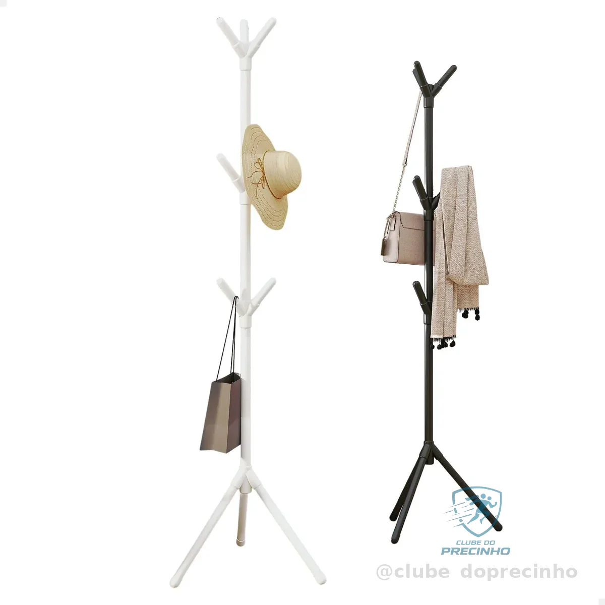 Mancebo Cabideiro de Chão Organizador para Roupas Casaco Bolsa Chapéu 9 Ganchos (Branco)