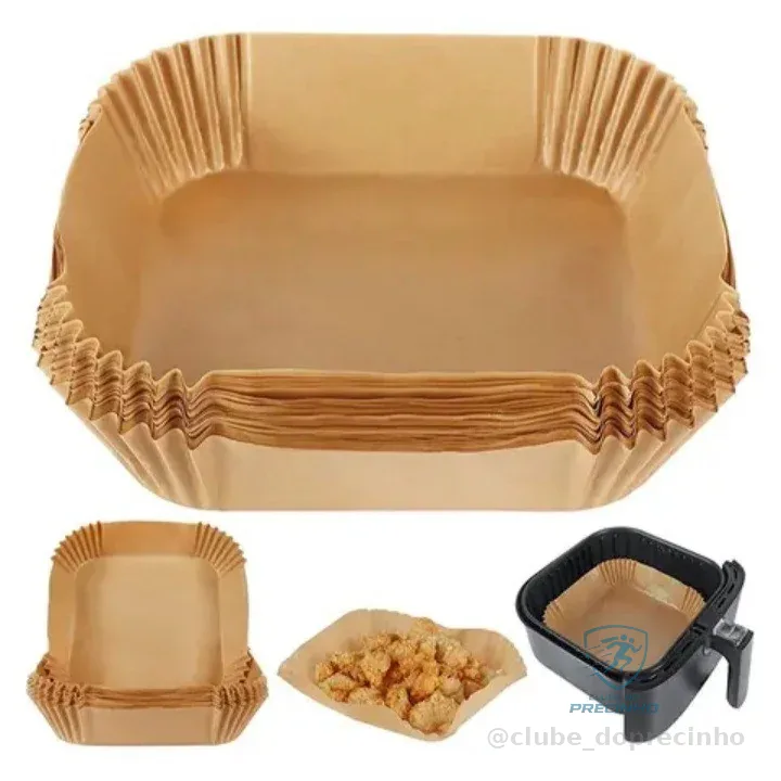 Kit 100 Forma  20X20CM Quadrada e Redonda De Airfryer Descartável Antiaderente De Papel Cozinha