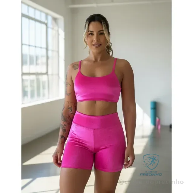 Conjunto Fitness Virginia Top Shorts Meia Coxa Cintura Alta