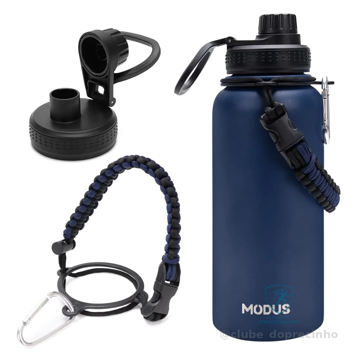 Garrafa Térmica De Água Isolada 1000ml Quente & Frio De Aço Inox Com Alça (Azul)
