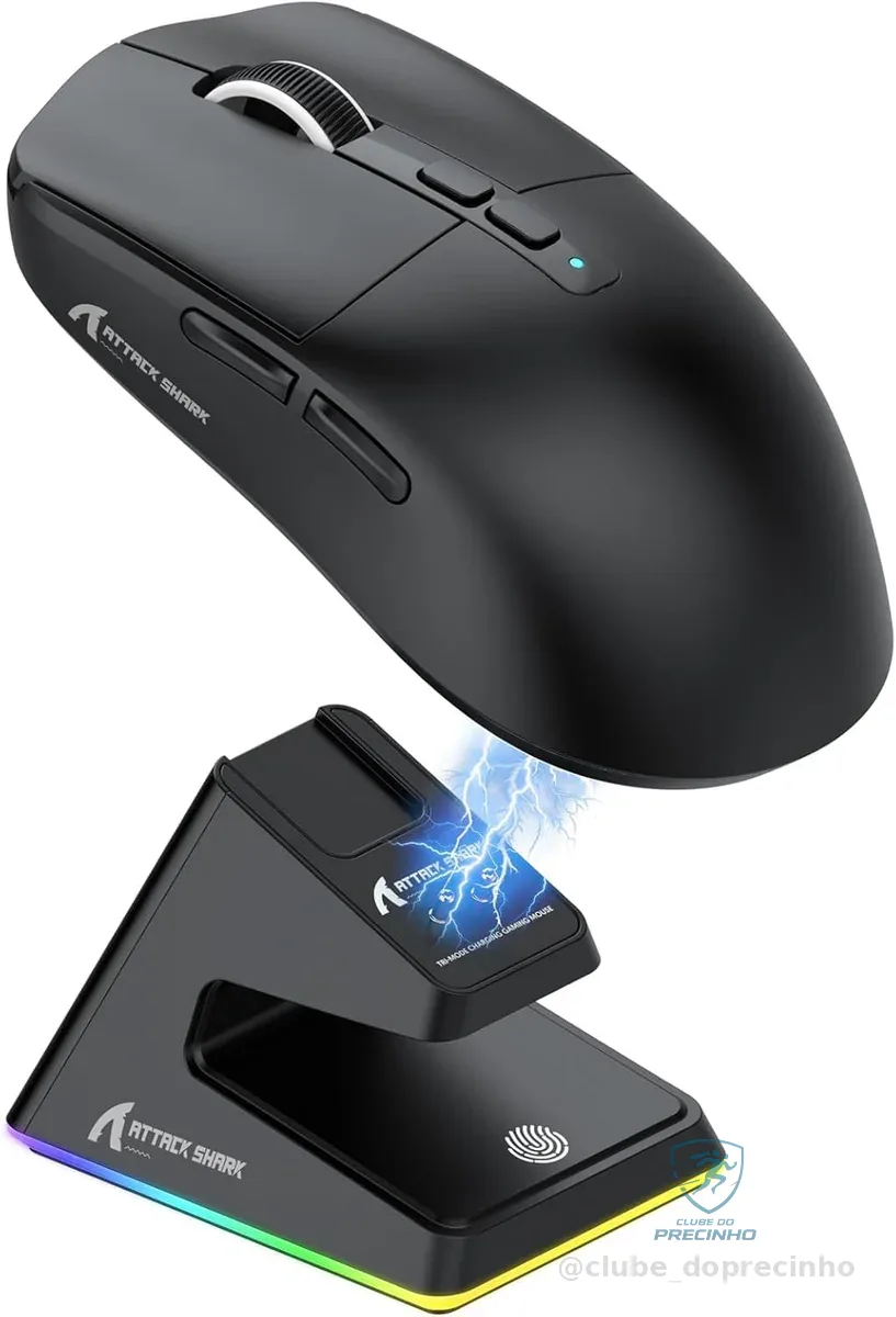 ATTACK SHARK X6 Mouse 49g SUPERLIGHT com dock de carregamento magnético(preto)
