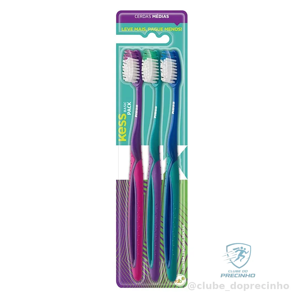 Kess Combo Econômico Com 3 Escovas Dentais Multicor