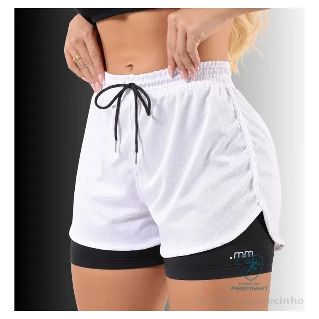 Short Duplo Compreensão Fitness Bermuda Academia Feminino
