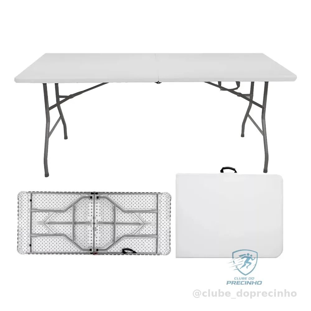 Mesa Dobrável Vira Maleta De 1,80 Portatil Camping Praia Branco