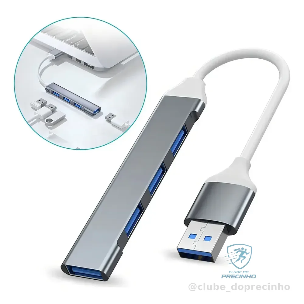 Hub Usb Adaptador 3.0 Extensor 4 Portas Speed Hd Pen Drive Pc Notebook 5 Gbps Personalized View Prateado