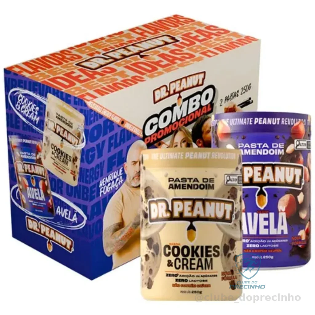 Combo Promocional Pasta De Amendoim Pote De 250g Sabor Avelã e Cookies E Cream Dr Peanut