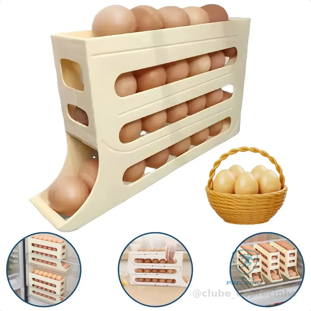 Porta Ovos Organizador Bandeja Geladeira Dispenser 4 Andares Porta Ovos Deslizante Branco