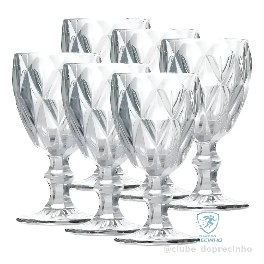 Jogo 6 Taças Vidro Diamante Mini Taças Pequenas Diamond Transparente Drinks Premium Casamentos Eventos Festas 80ml