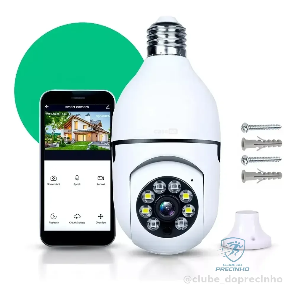 Câmera Lampada De Segurança Casenn Ip Wifi Com Visão Noturna Interna Externa App Yoosee Espiã 360º Cor Branco