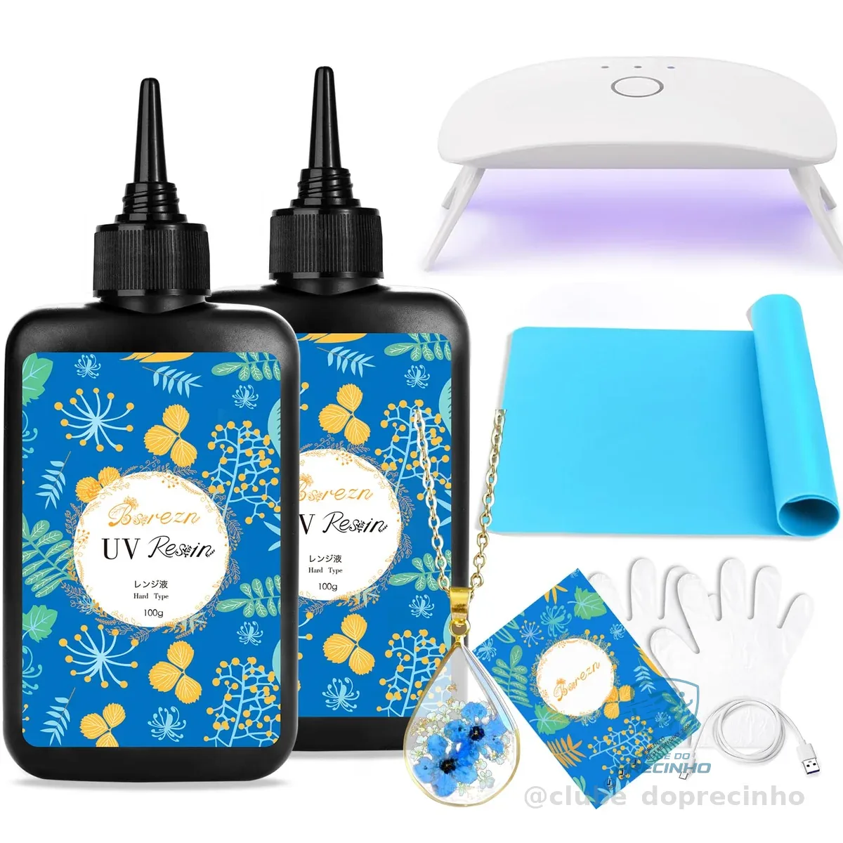 Bsrezn Kit De Resina Uv Atualizado Com Luz - 200G Transparente E Duro De Cura Uv Suprimentos De Resina Epóxi Cola Ativada Pré-Misturada Cura Rápida Kit De Fabricação De Joias Para Iniciantes Em Artesa