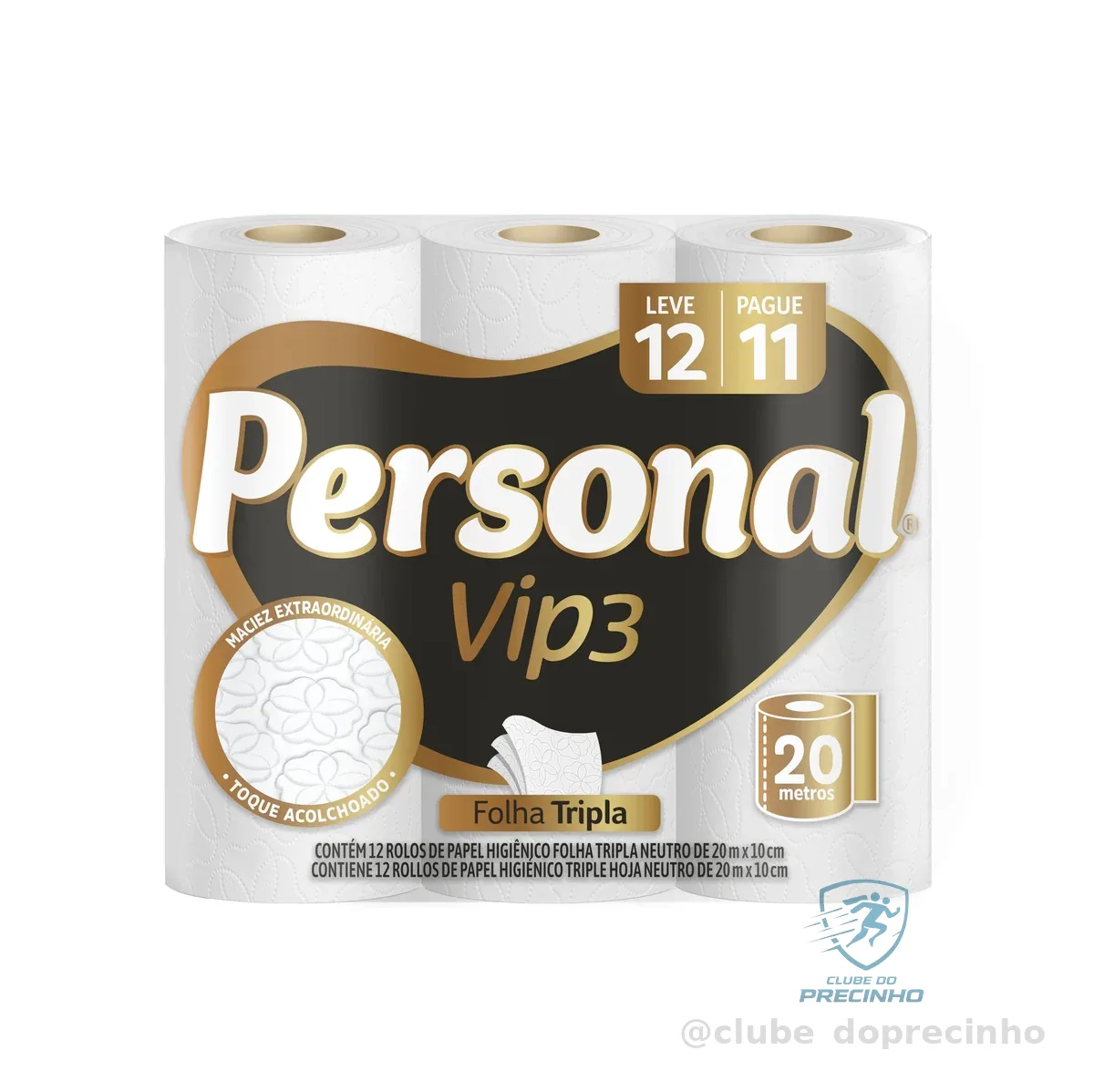 Personal Papel Higiênico Vip Folha Tripla Com 12 Rolos De 20M