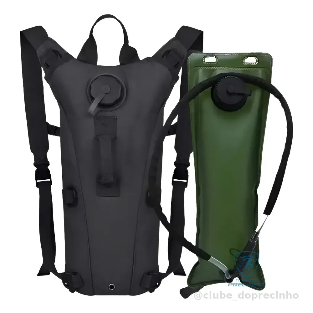 Mochila De Hidratação Tática Com Refil Água 3 Litros Camping Preto Liso