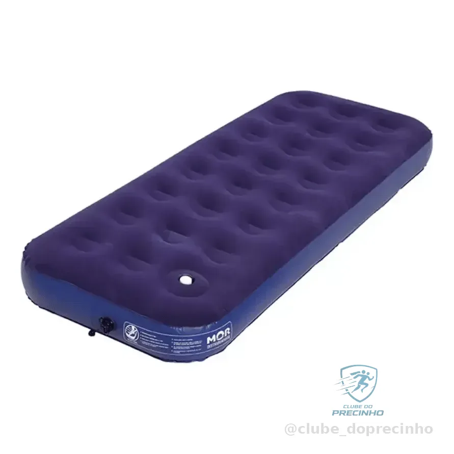Colchão Inflavel Solteiro Multiuso Mor C/ Inflador Embutido + Kit Reparo Azul