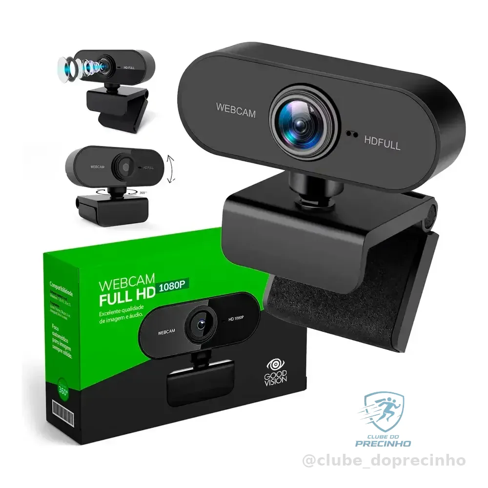 Webcam Camera Full Hd Zoom 1080p 360 Graus Videoconferencia Streamcam Web Cam Entrada Usb 2.0 Com Microfone- Goodvision Preto
