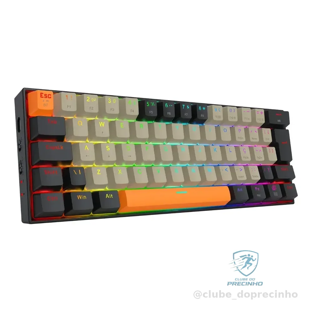 Teclado Gamer Draconic Pro Rgb Cinza, Laranja E Preto Switch Marrom Redragon Português Brasil