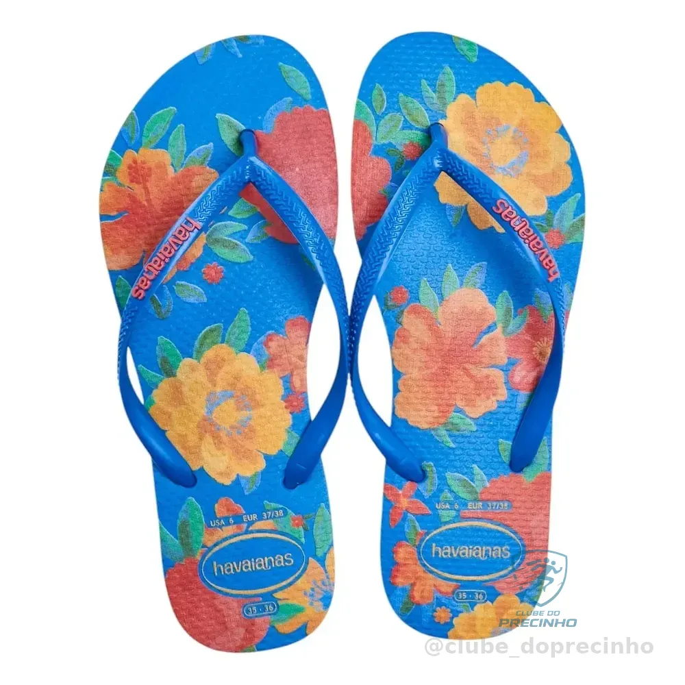 Chinelo Femi Slim Summer Bliss Solado Em Borracha Havaianas Azul Brilhante Liso