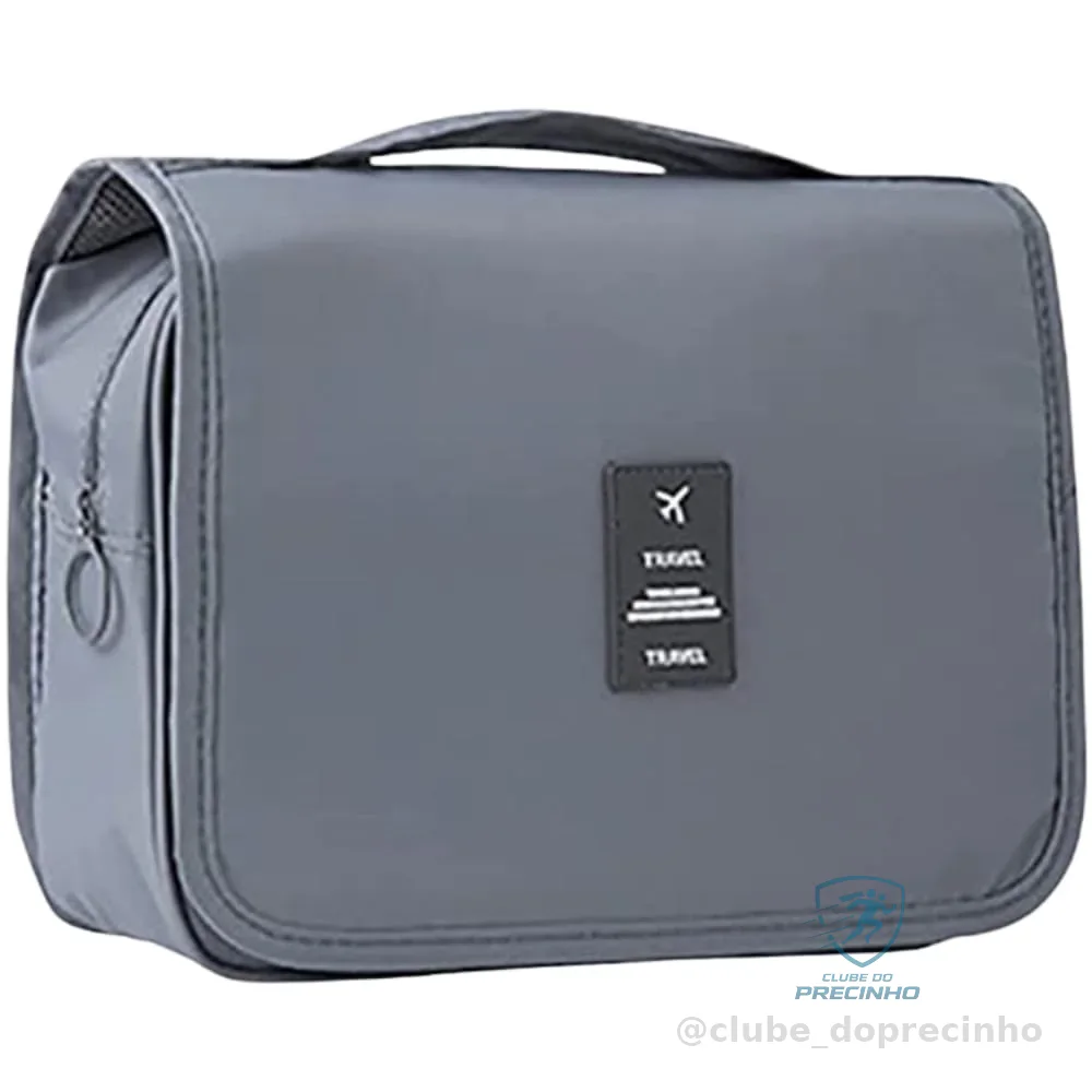 Bolsa Necessaire Maquiagem Cosméticos Feminina Viagem Com Divisória e Cabide(Cinza)