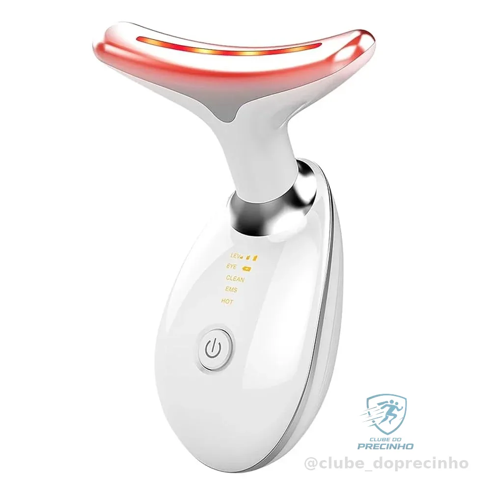 Massageador Facial LED 7 Cores - Modos, Aparelho Anti-Rugas para Rosto e Pescoço (Branco)
