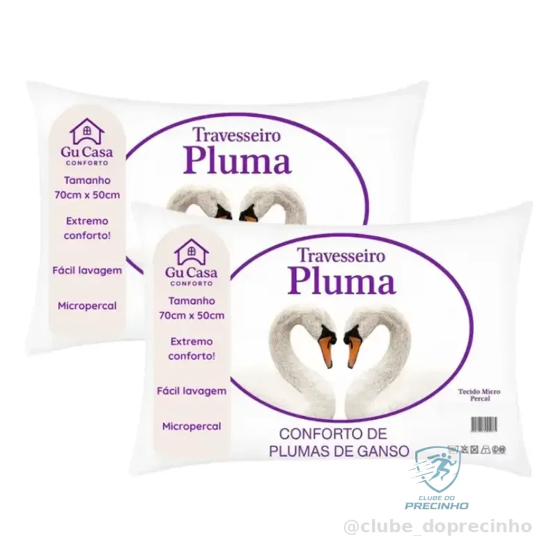 Kit 2 Travesseiros Plumas 70x50cm Tradicional Antiácaros Branco