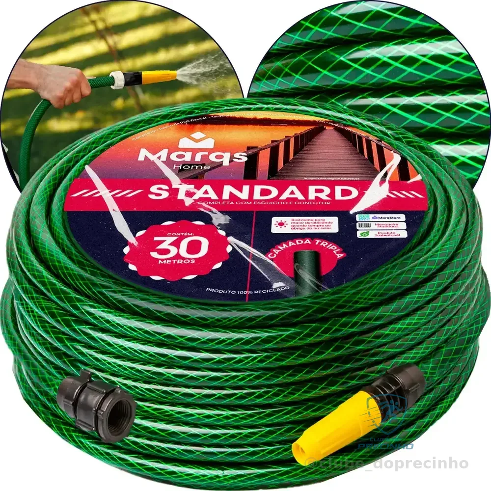 Mangueira De Jardim 30 Metros Com Esguicho Trançada Reforçada Flexível 7/16 Anti Dobra Irrigação Quintal Poço Lavagem Durável Marqs Home Verde