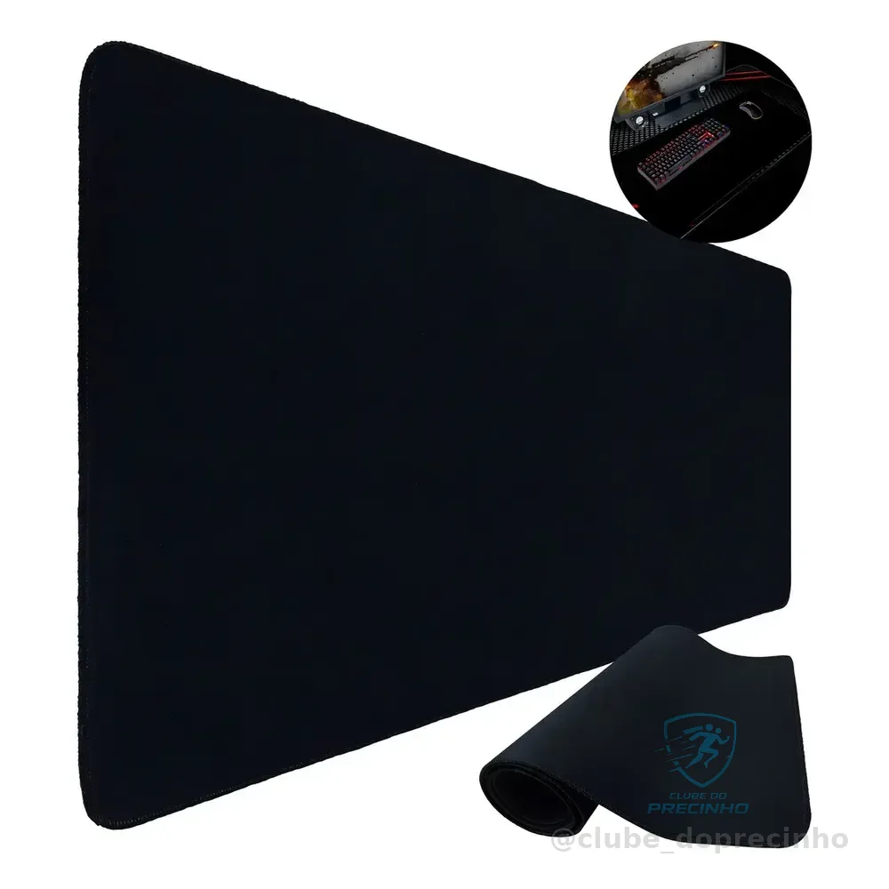 Mouse Pad Gamer 90x40 Escritório Alta Qualidade Preto Liso Isoprene