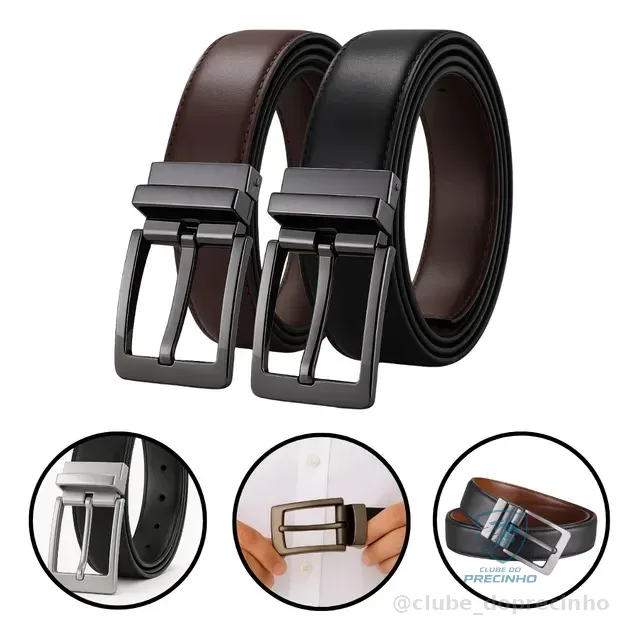 Cinto Masculino Couro Dupla Face 2 Em 1 Preto Marrom Social