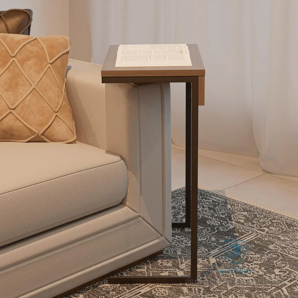 Mesa de Apoio Lateral Sofá Notebook Aço Madeira