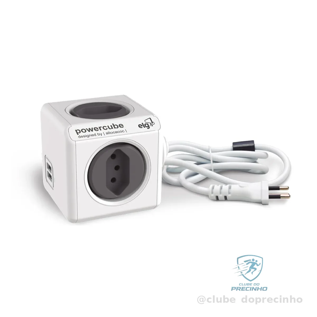 ELG, PWC-X4U/3M, PowerCube com Extensor USB, Filtro de Linha, Multiplicador 4 Tomadas Bivolt com 2 Portas USB 2.4A, Disjuntor Integrado de 10A, Cabo 3m, Cinza