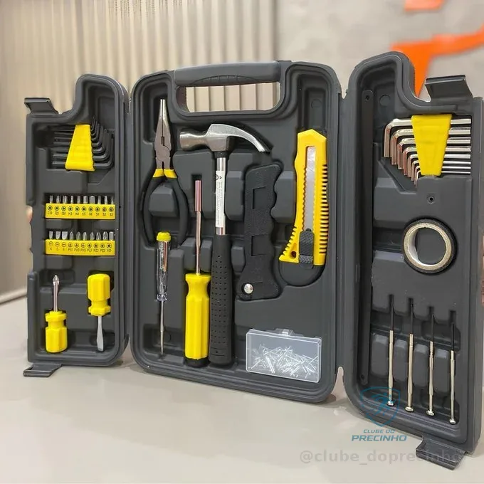 Kit Ferramentas 200 Peças C/ Maleta Titanium - Chaves, Alicates, Martelos, Serra - Aço Carbono - Diy Oficina Casa Preto/amarelo