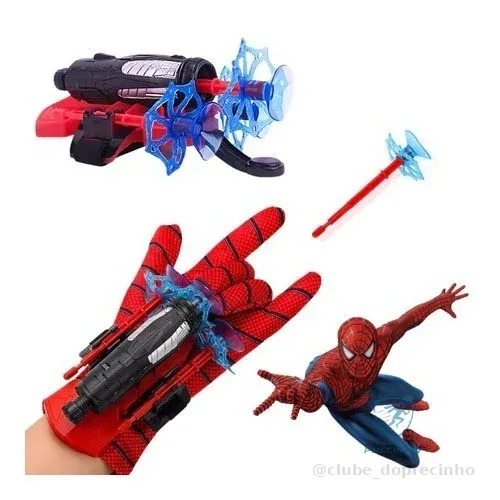 Kit 2 Luva Lançador de Teia Homem Aranha Brinquedo Infantil Lança Dardo com Ventosa