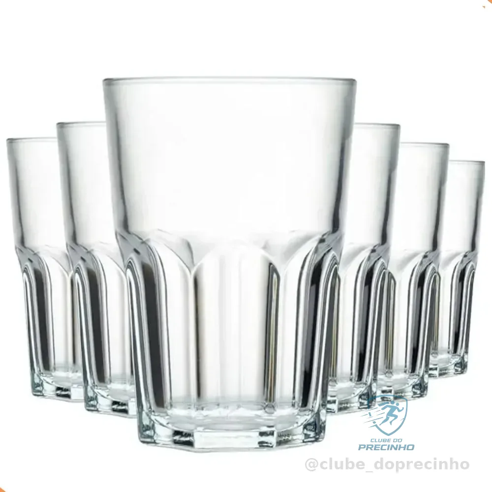 Jogo De Copos Em Vidro 6 Peças Cozinha Água Suco Drink 350ml