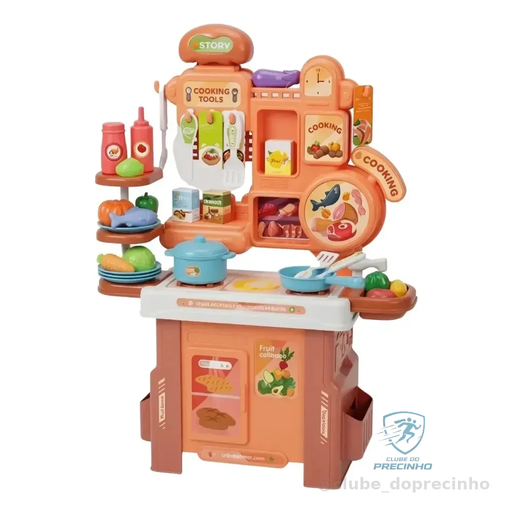 Cozinha Bancada Infantil Mini Chef Com 46 Peças Maxi Toys Rosa-claro