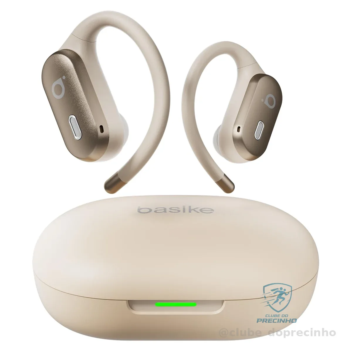 Basike Fone de Ouvido Bluetooth 5.4 Open-Ear, TWS Som Estéreo Hi-Fi, ANC e Modo Transparência, Bege Claro