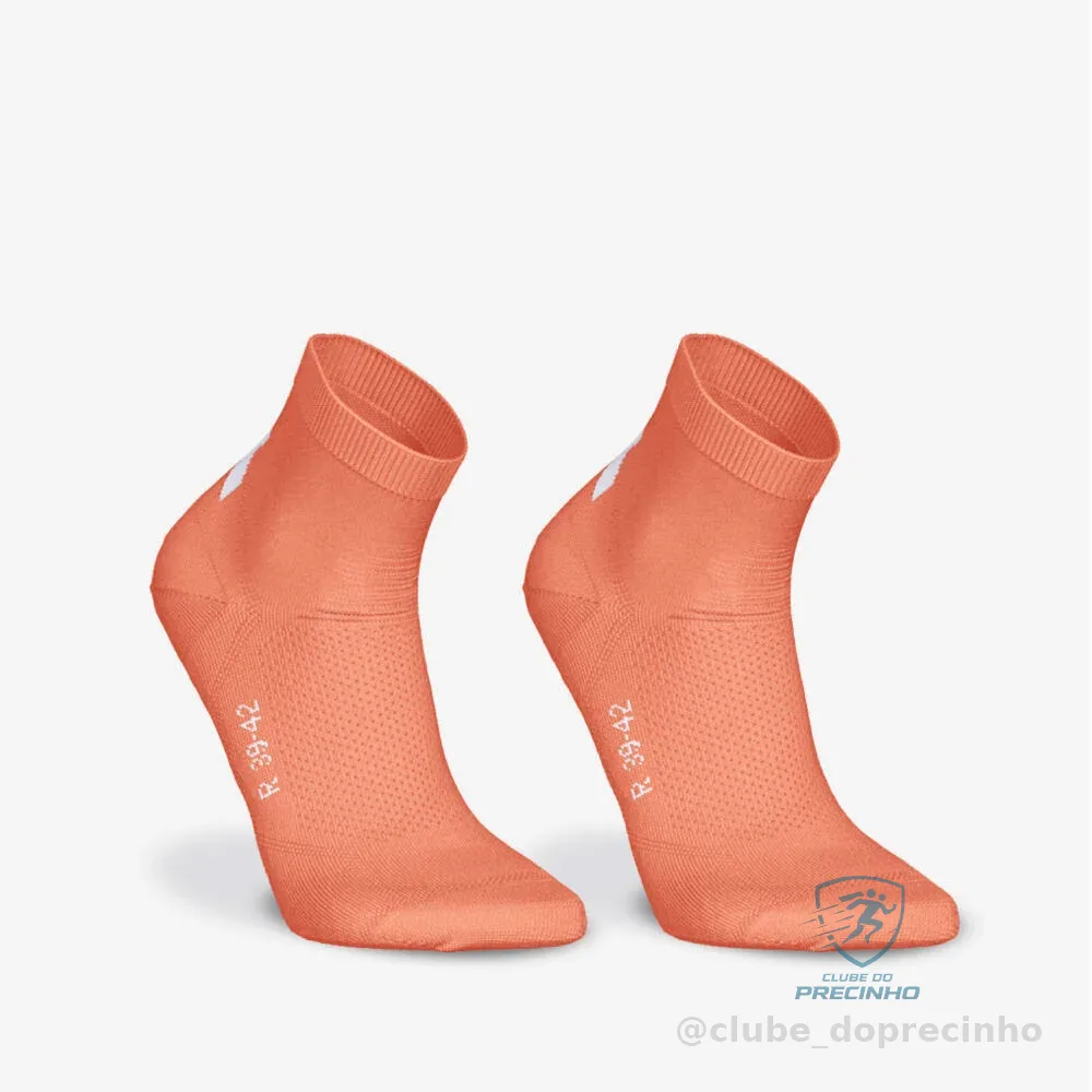 Meia de Corrida Fina Cano Médio Run500 (Conjunto com 2 Pares) Kiprun Laranja