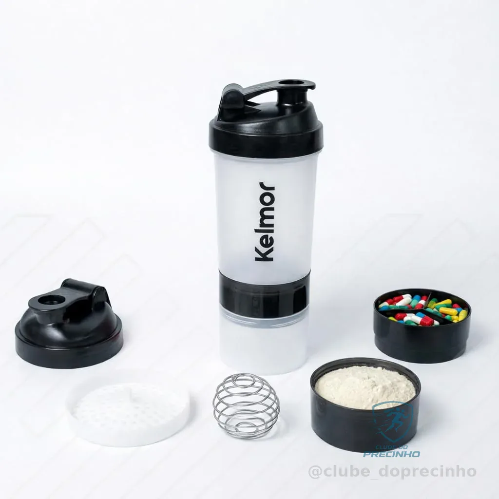 Coqueteleira Whey Protein Com Compartimento Shaker Academia 500ml (Transparente)