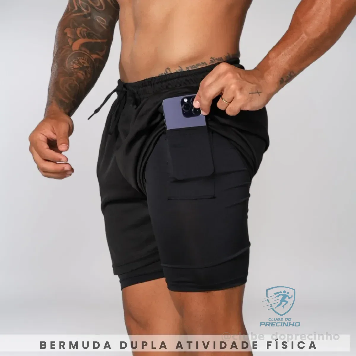 Bermuda Dupla Masculina Compreensão 2 Em 1 Short Esporte