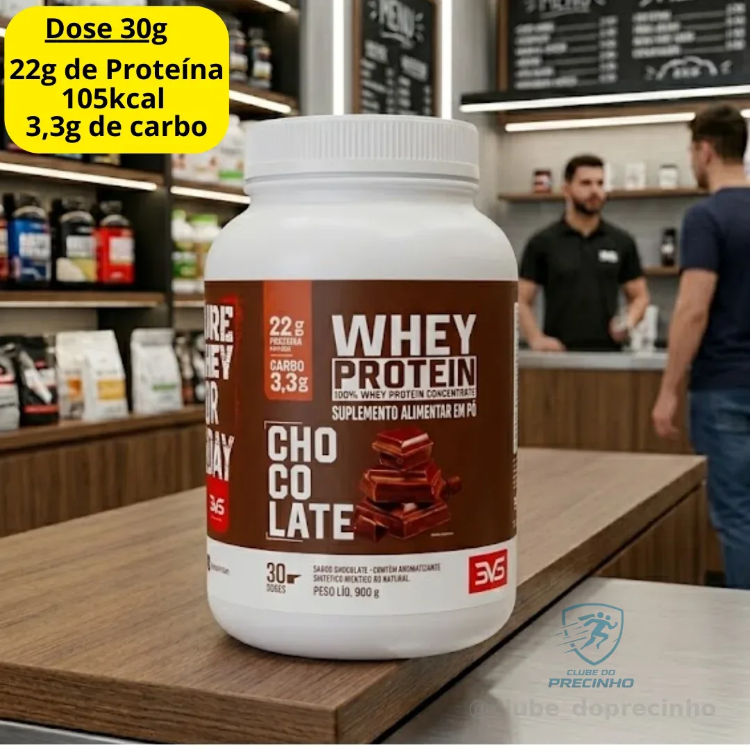 100% Whey Protein Concentrado 900g Sabor: Chocolate - Proteína 100% Pura - 3vs Nutrition
