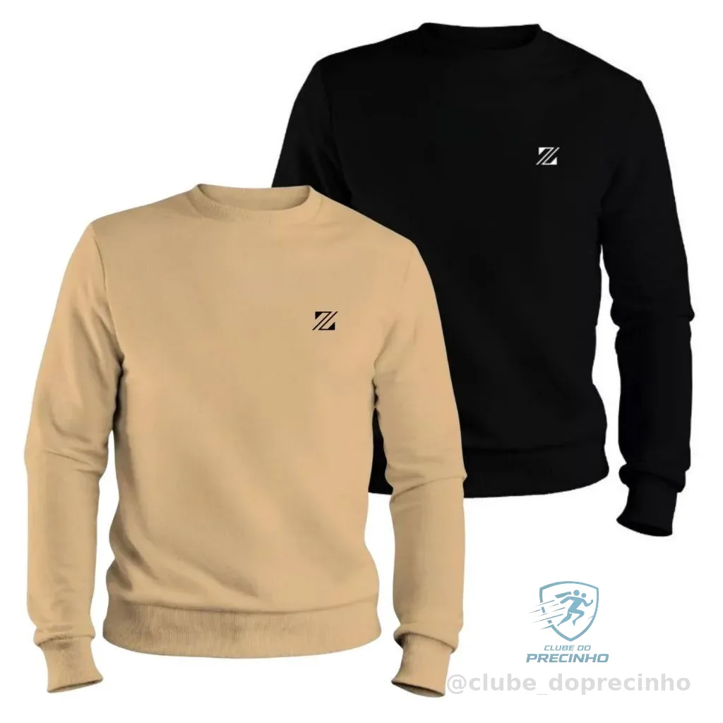 Kit 2 Blusa de Frio Moletom Gola Redonda Algodão Unissex Confortável Oferta