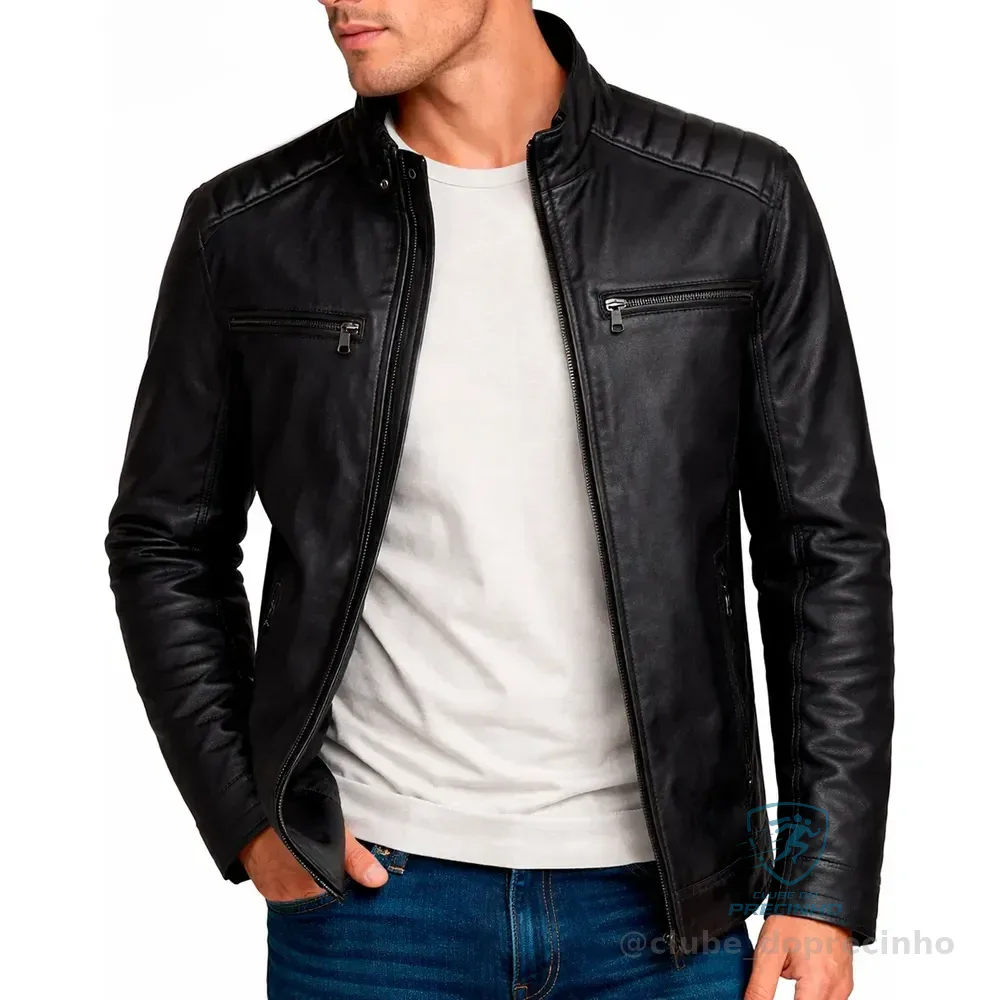 Jaqueta De Couro Masculino Slim 
