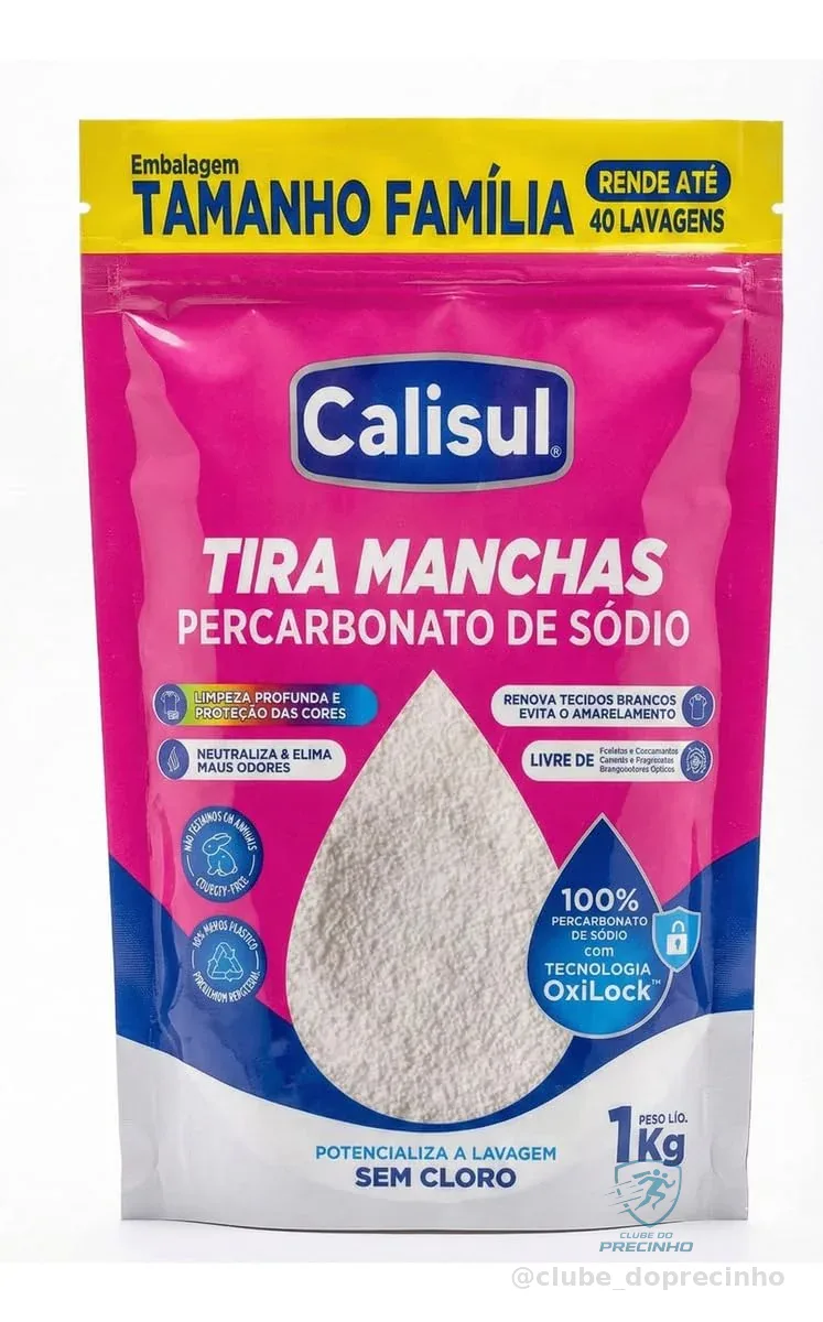 Percarbonato de Sódio 1kg 100% Puro Tira Manchas em Pó Sem Cloro, Biodegradável e Seguro para Roupas Brancas, Coloridas e Limpeza Doméstica Calisul