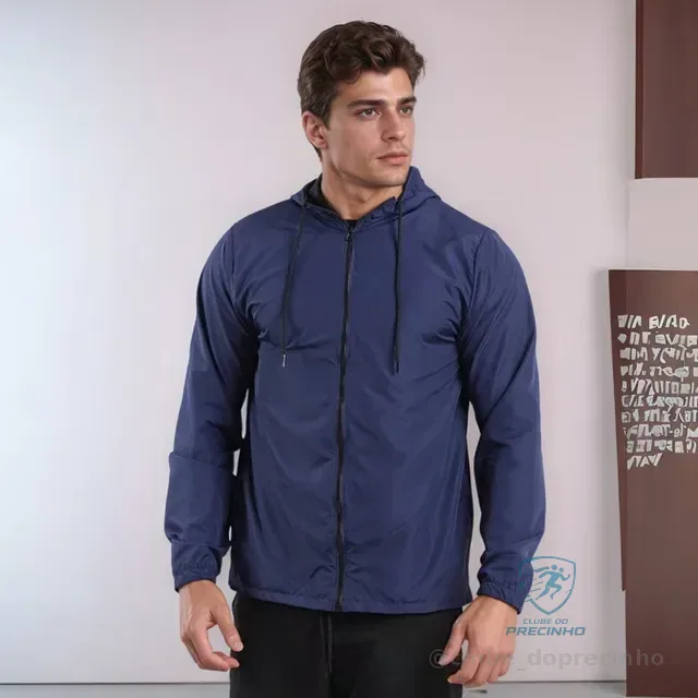 Jaqueta Corta Vento Masculina Impermeável Liso Capuz Premium
