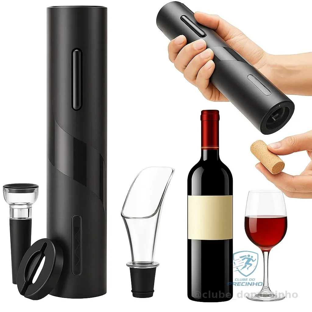 Abridor de Vinho Elétrico 4 Peças Com Saca Rolha Automático Bico Dosador, Cortador de Lacre, Rolha a Vácuo, Ideal Para Presentes e Comemorações Jantares Românticos